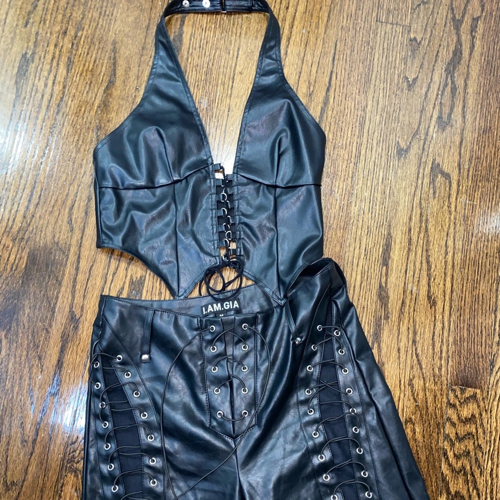 I.AM.GIA. black leather two piece